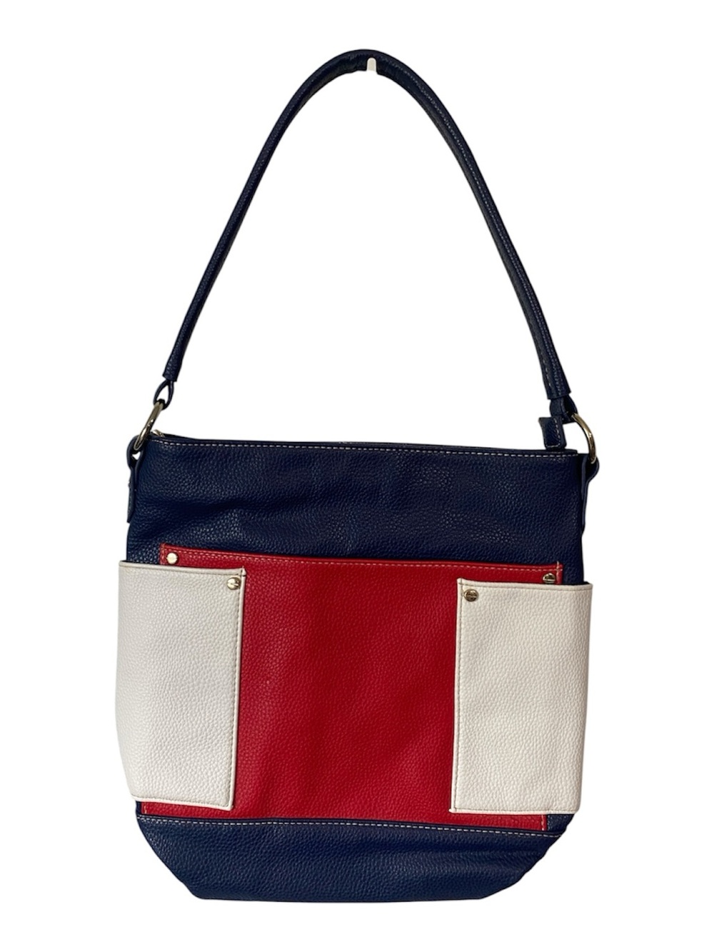 Avon Signature Red White Blue Bonded Leather Hobo Shoulder Bag Colorblock VTG